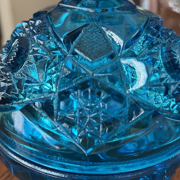 “Kemple” 1950’s Hobstar and Fan Blue, Candy Dish with Lid mint condition - Picture 12 of 13